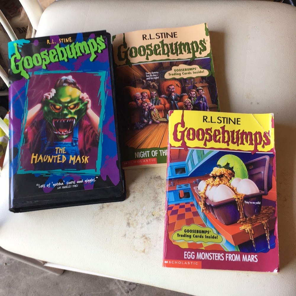 RL Stine goosebumps books and VHS  tape